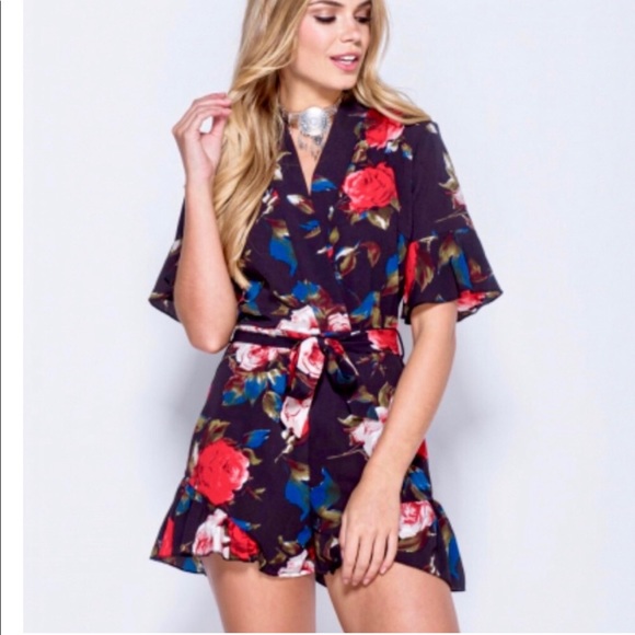 NWT! Floral Wrap Romper - Black - Picture 5 of 5